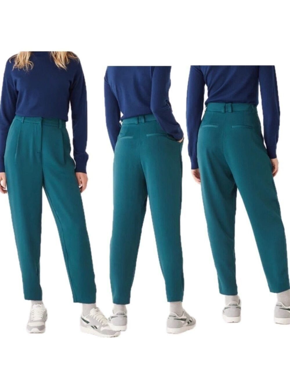 Frank & Oak Amelia vintage balloon fit high rise tapered pants Teal Sz 10 NWOT